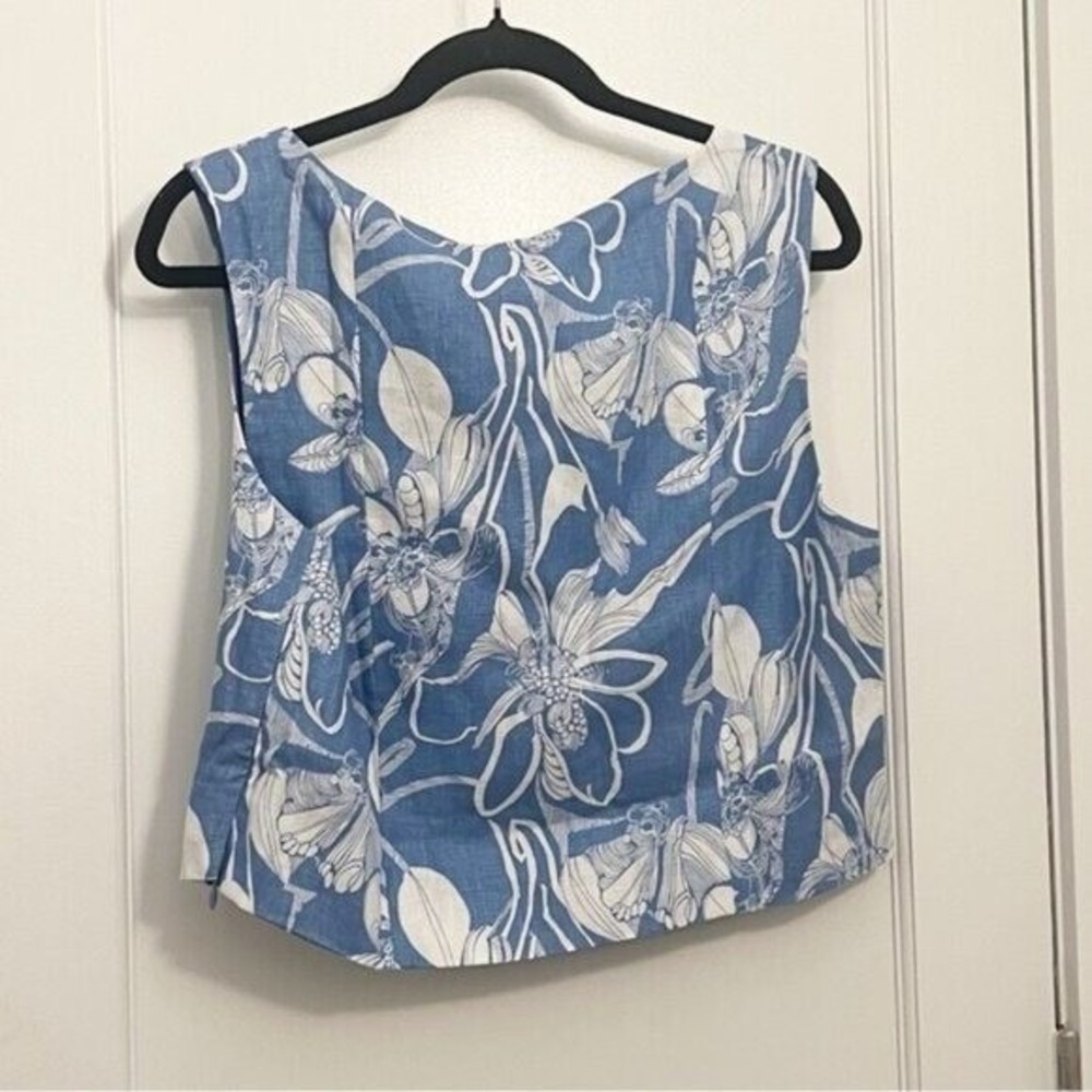 Reformation Blue White Floral Linen Two Piece Set Crop Top Mini Skirt | Size‎ 12 - Picture 6 of 12